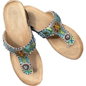 White Mountain sequin cork wedge sandals size 6M